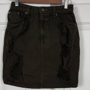 CARMAR Skirt Women’s Size 27 Green Denim Button Fly Distressed‎ Mini Skirt